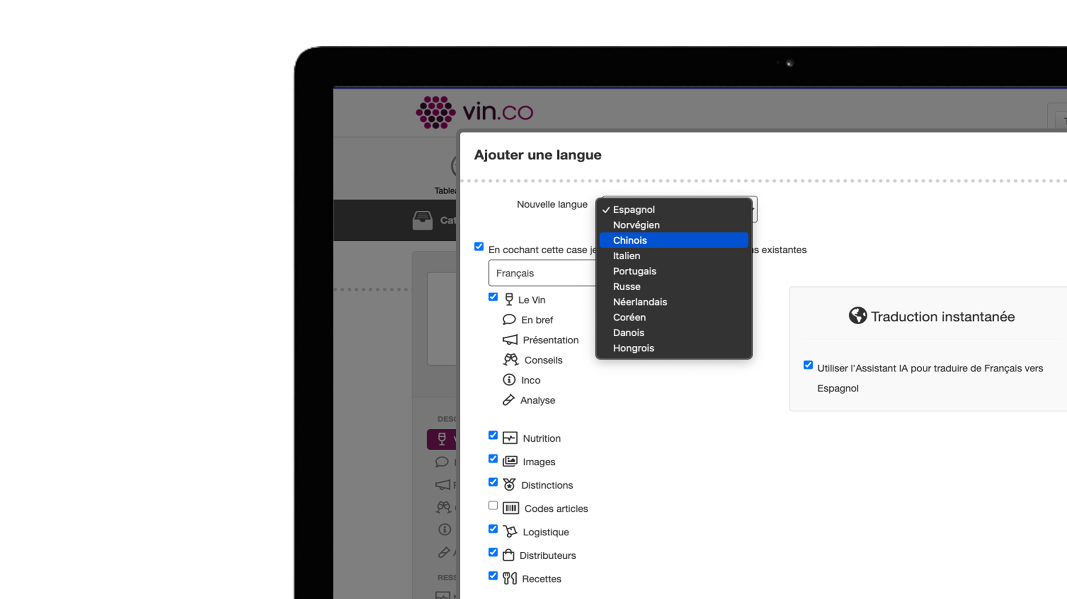 Instant translation of product sheets with the vin.co AI Assistant