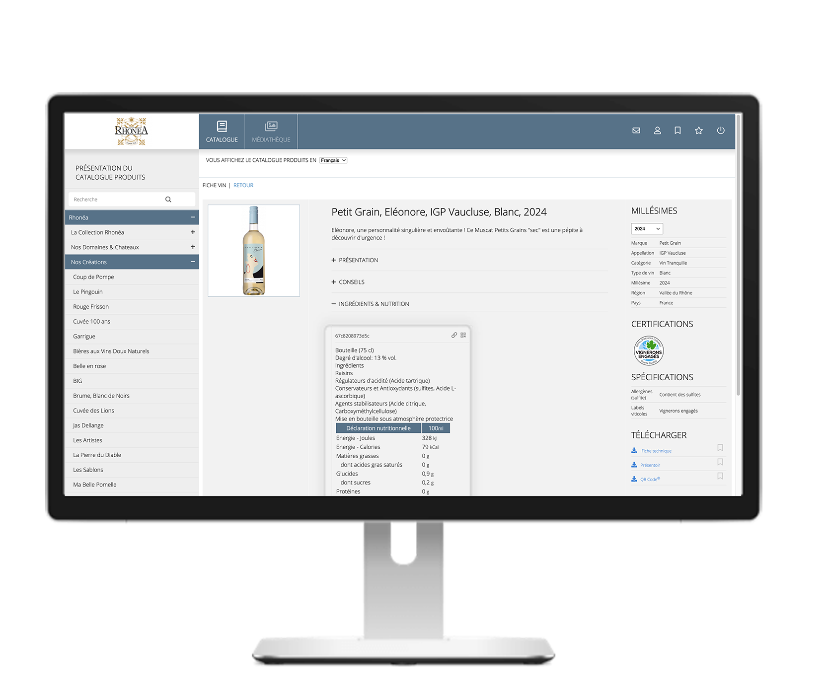 vin.co extranet interface for viewing the Nutri Card