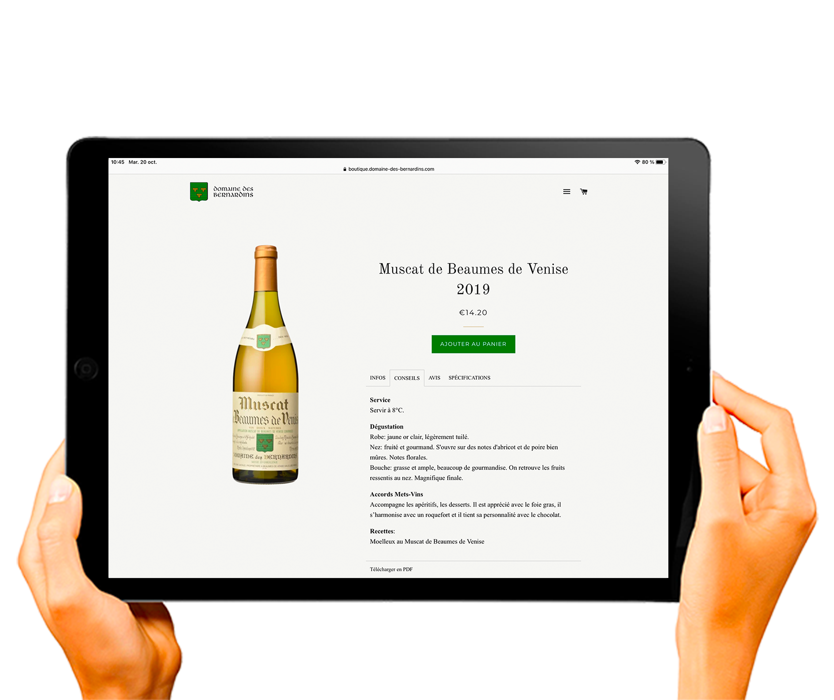 Shopify product page generated by vin.co